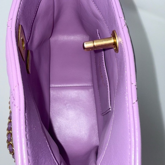 CHANEL Pick Me Up Hobo Small Logo Chain Lambskin Quilted Purple - Picture 14 of 16